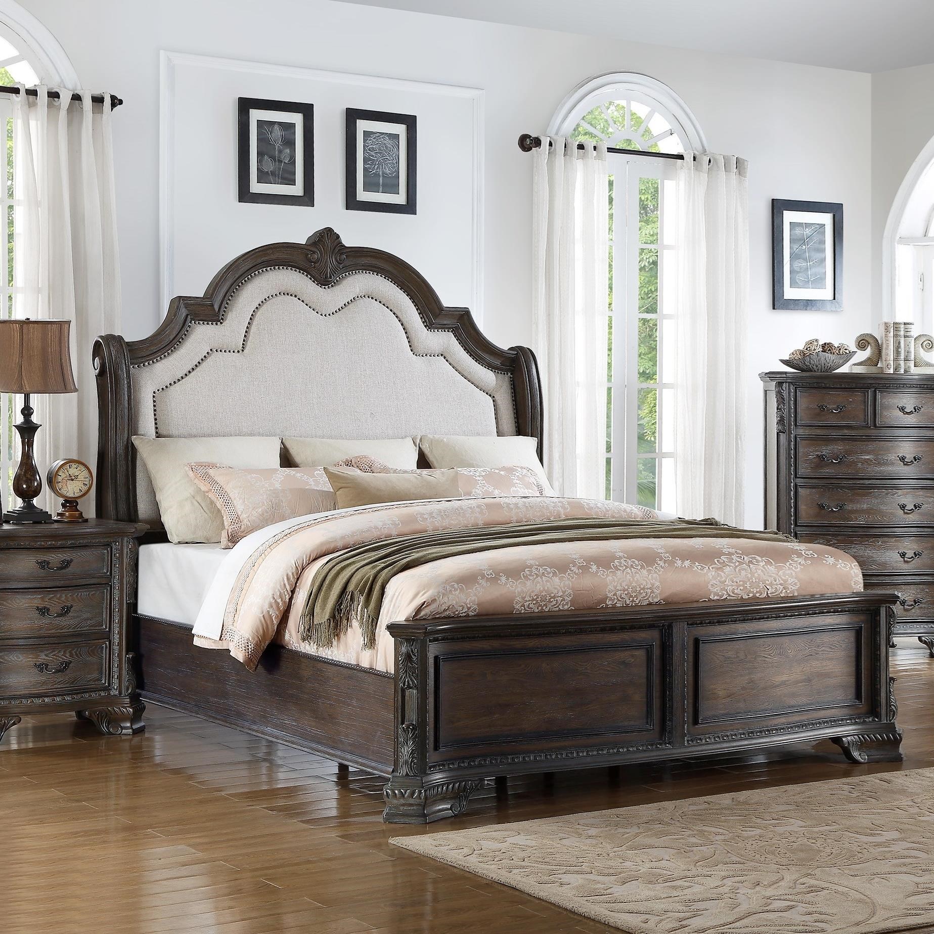 Crown Mark Sheffield King Panel Bed with Upholstered Headboard and